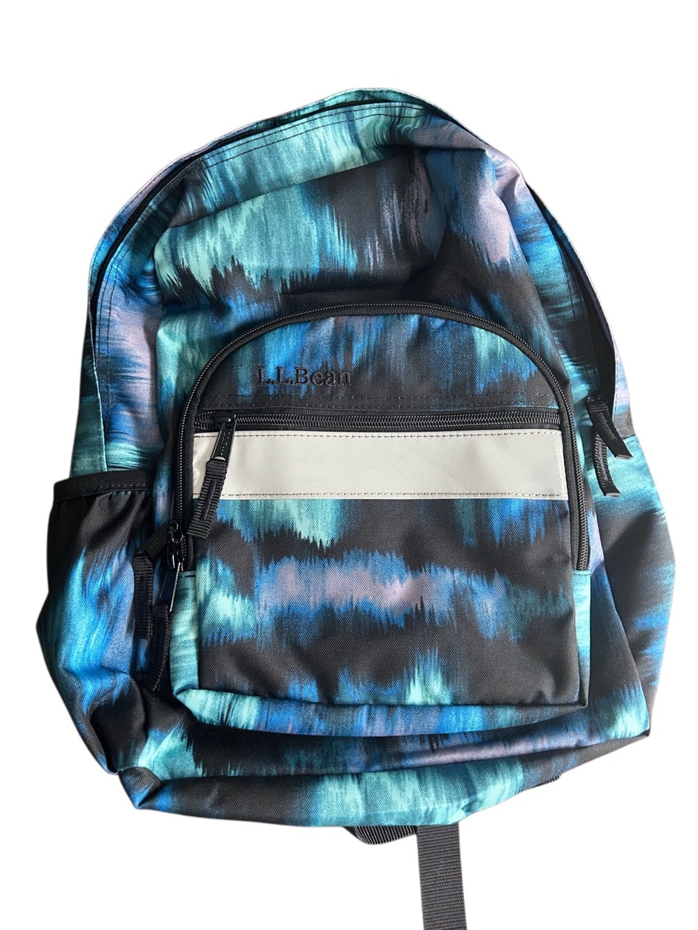 L.L. Bean Teal and Black Wave-Print Backpack